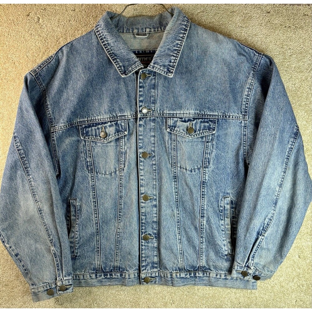 Smith's American Workwear Men’s Medium Wash Blue Denim Jacket Large Grunge